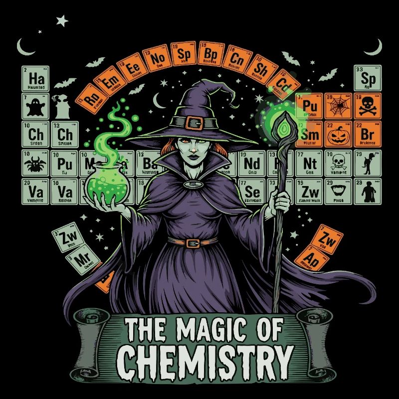 Sorcière avec potions et tableau périodique