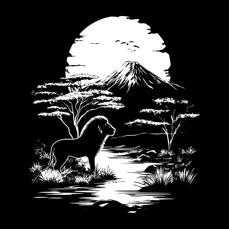 Lion Silhouette Africa Nature Forest Mountains