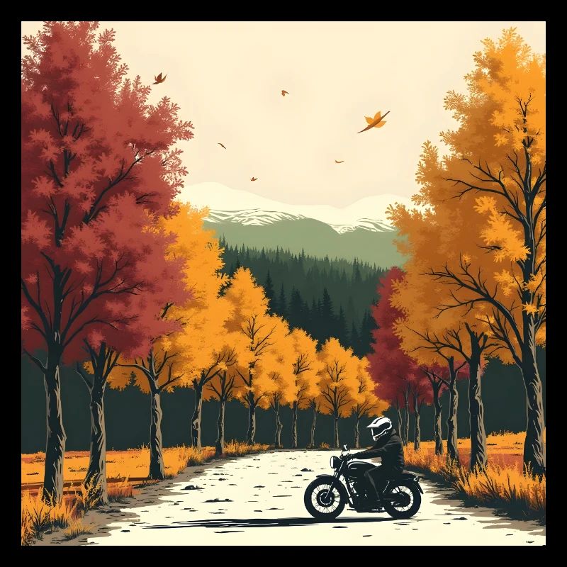 Block-Print Tree Row + Bike