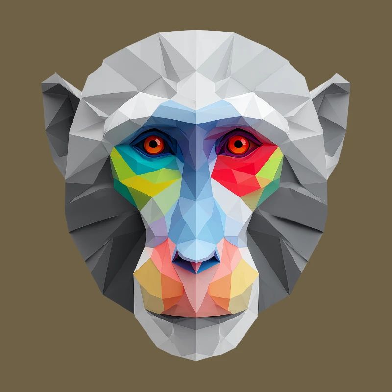 Colored Low-Poly Monkey Face Logo Art Design