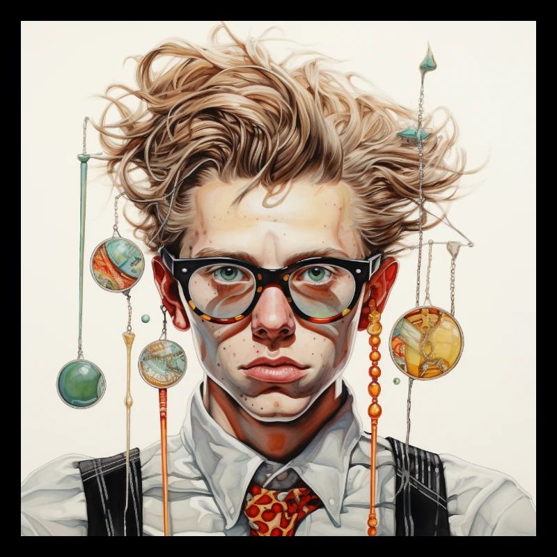 Kinetischer Portrait mit Hängesphären wirres Haar 