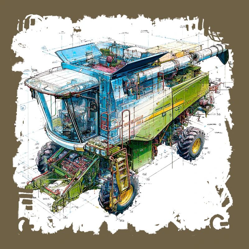 Colored Blueprint Threshing Machine, CAD Design