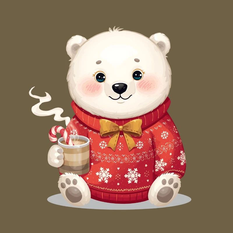Ourson polaire en pull rouge Noël