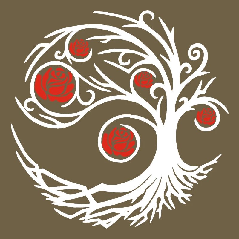 Stylized White Tree and Red Roses