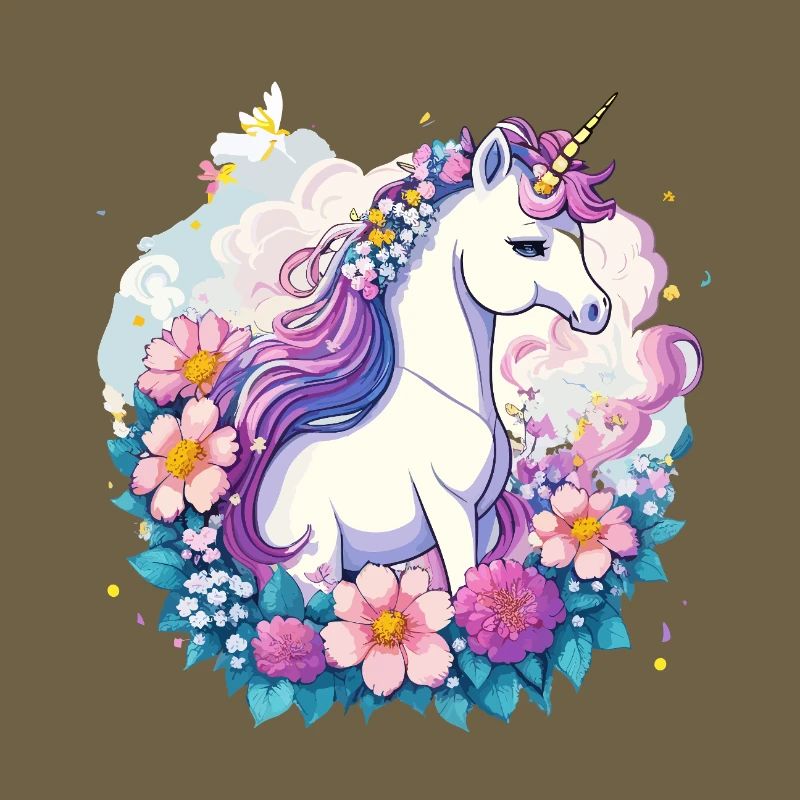 Frühlings-Einhorn mit Blumenkranz