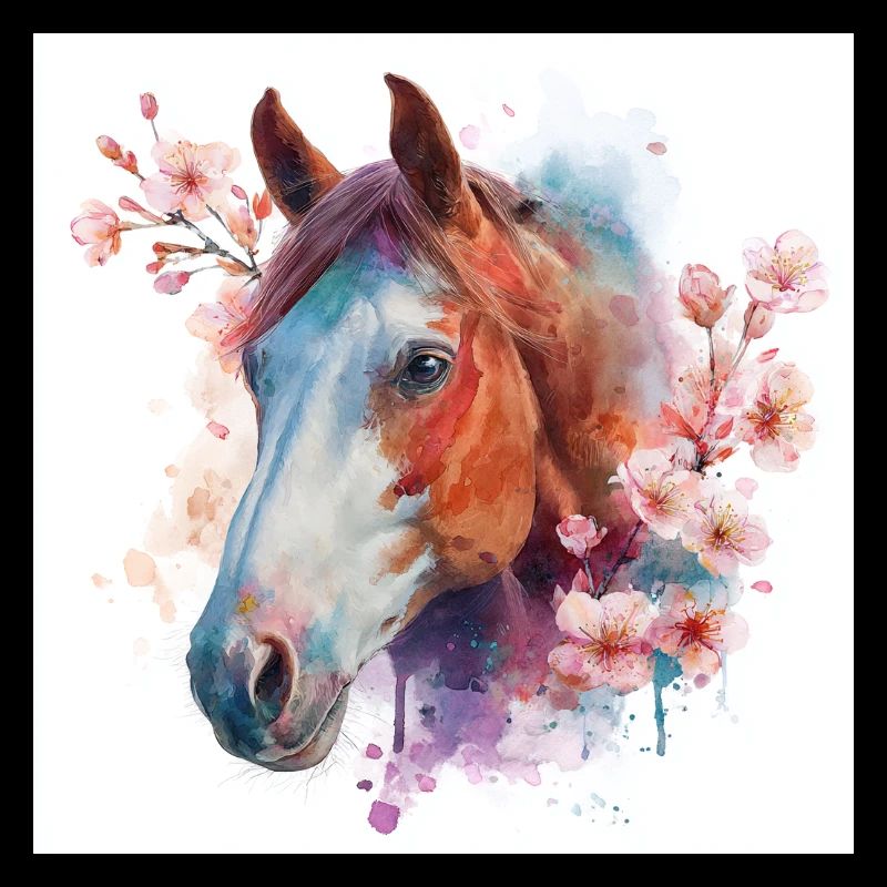 Aquarell Pferd und Blüten