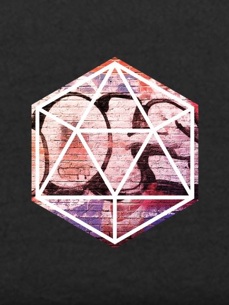 Geometrisches Graffiti-Prisma über Ziegelmauer