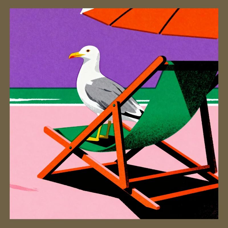 Bunter Strandstuhl und Möwe
