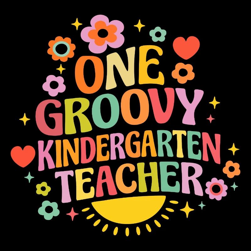 Groovy Kindergarten Lehrerin mit Herz und Blumen