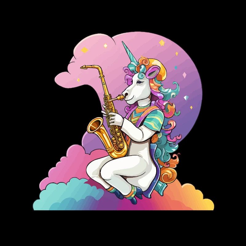 Saxophon Unicorn im Regenbogen