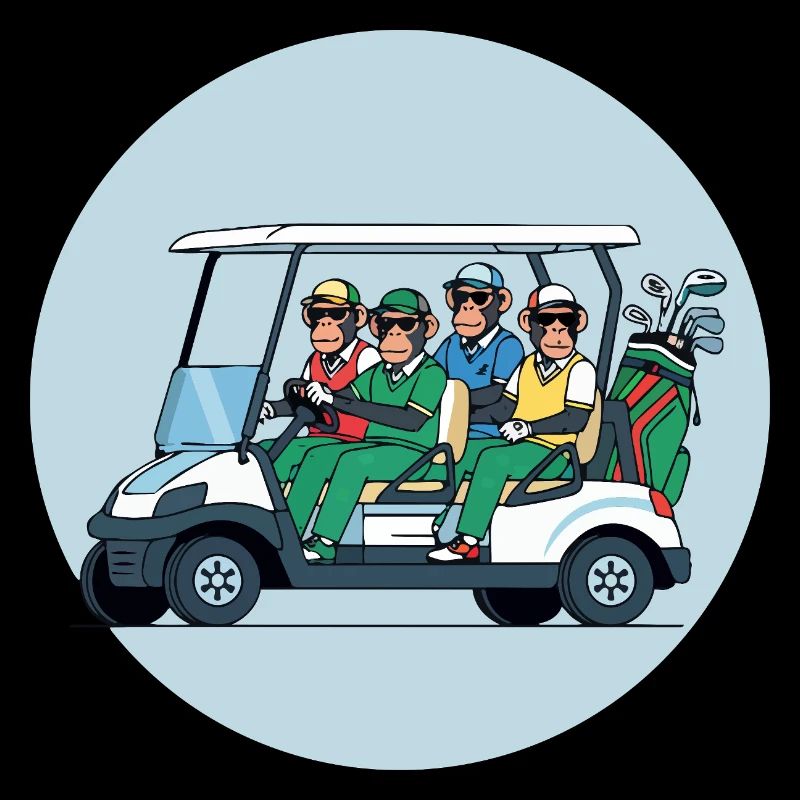 Golftruppe im Golfwagen
