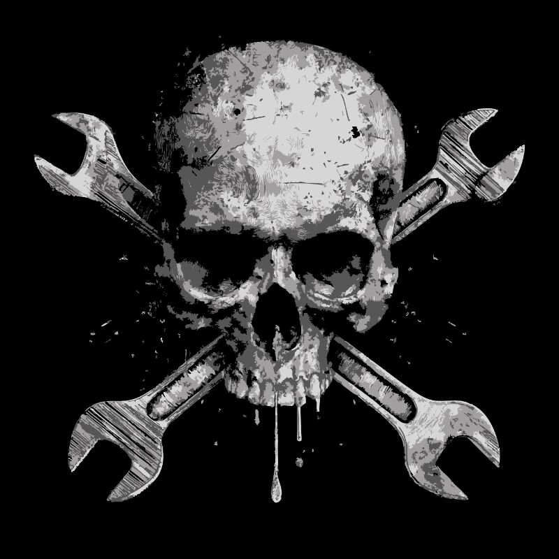 Crâne grunge avec des outils