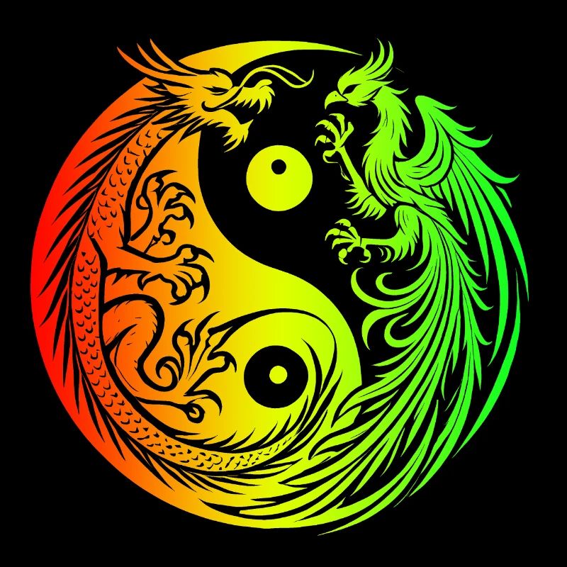 Yin Yang Drache und Phönix