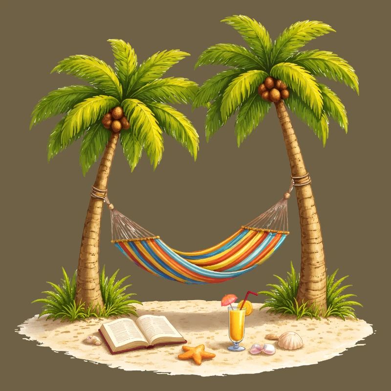 Hammock between palm trees on the beach