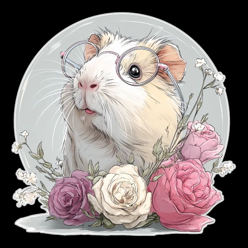 Meerschweinchen mit Blumen und Brille