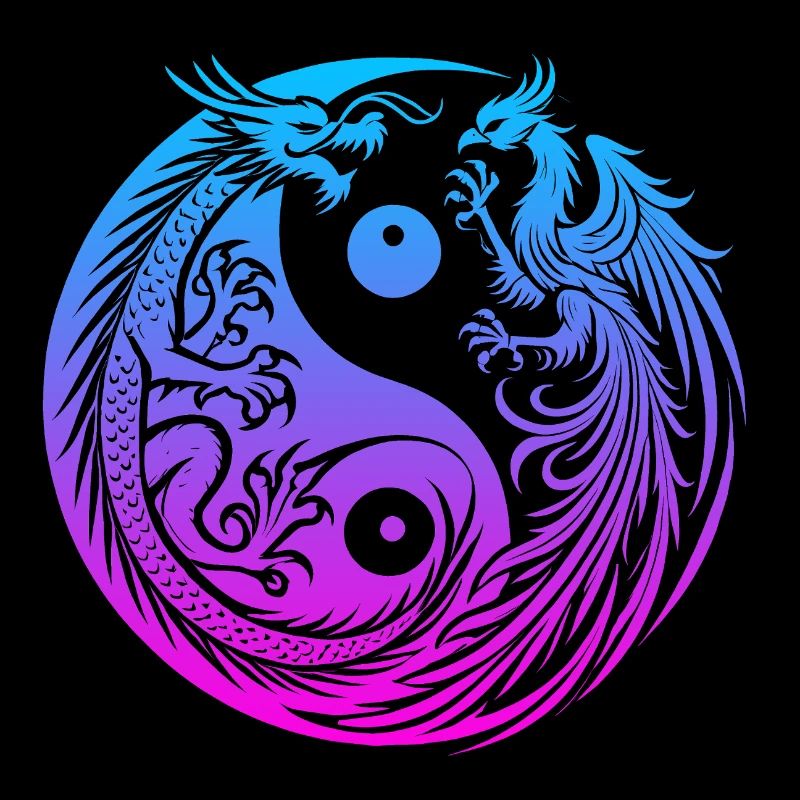 Yin Yang Drache und Phönix Neon