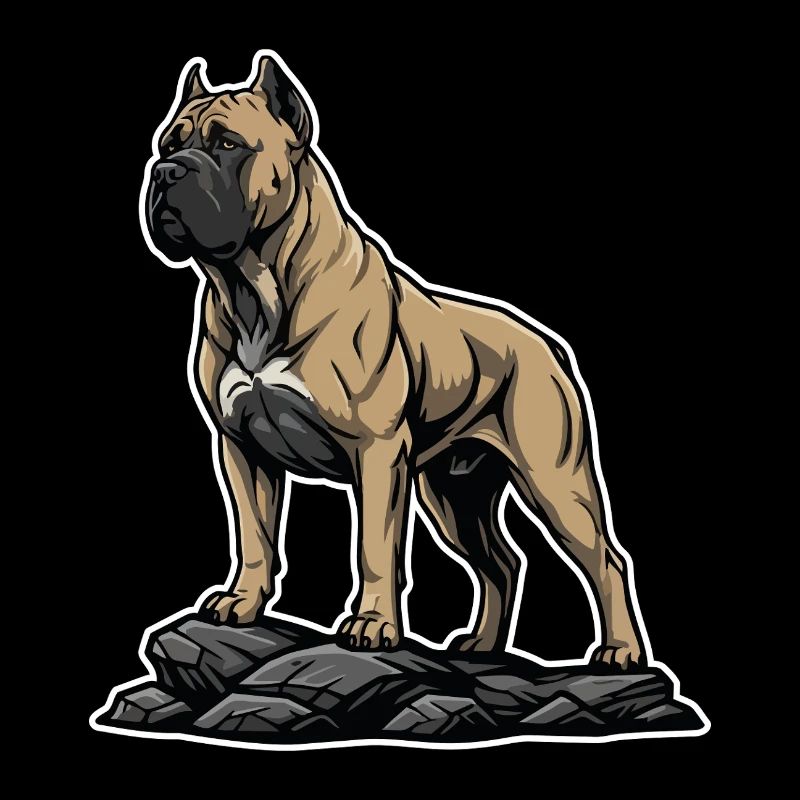Chien Cane Corso sur Rocher Portrait Puissant