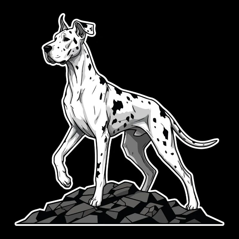 Chien Dogue Allemand Arlequin sur Rocher Géant