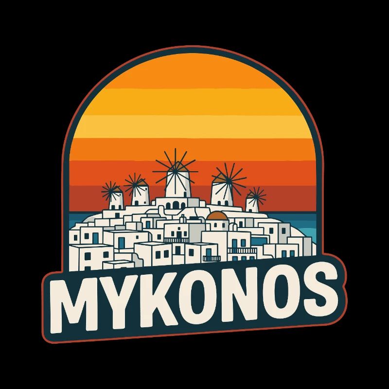 Mykonos Grèce Windmills Art rétro du coucher de soleil