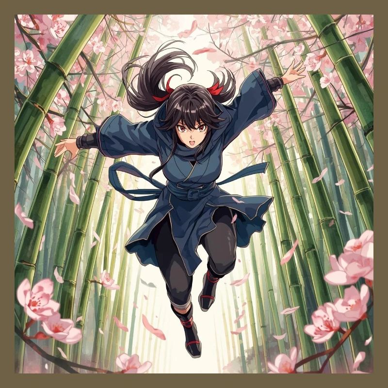 Bamboo heroine in the cherry blossom path
