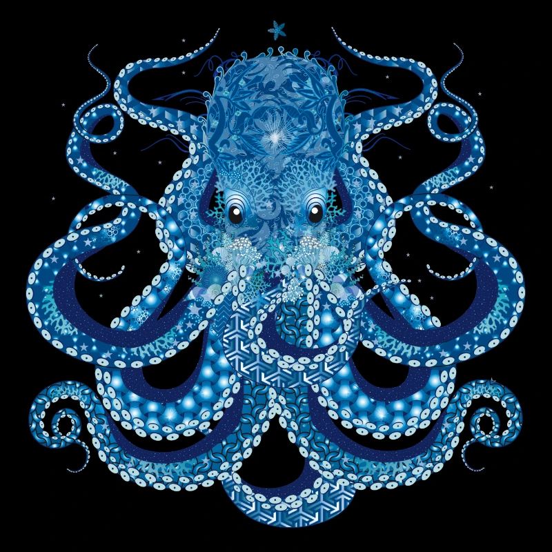 Octopus mit Korallen,Muscheln und Seeanemonen