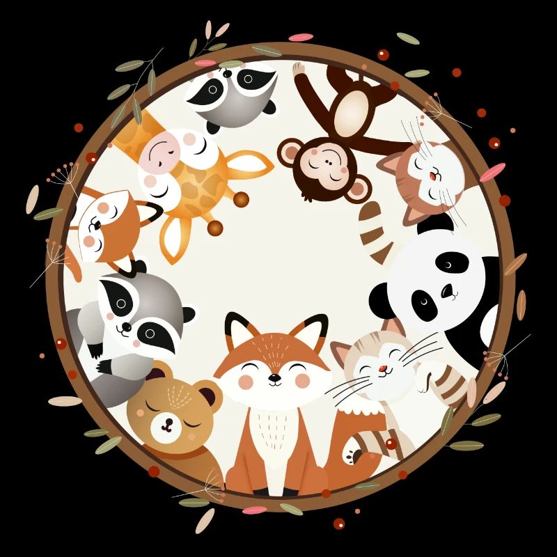 Cercle plein d’animaux mignons comme le renard, le panda, le raton laveur
