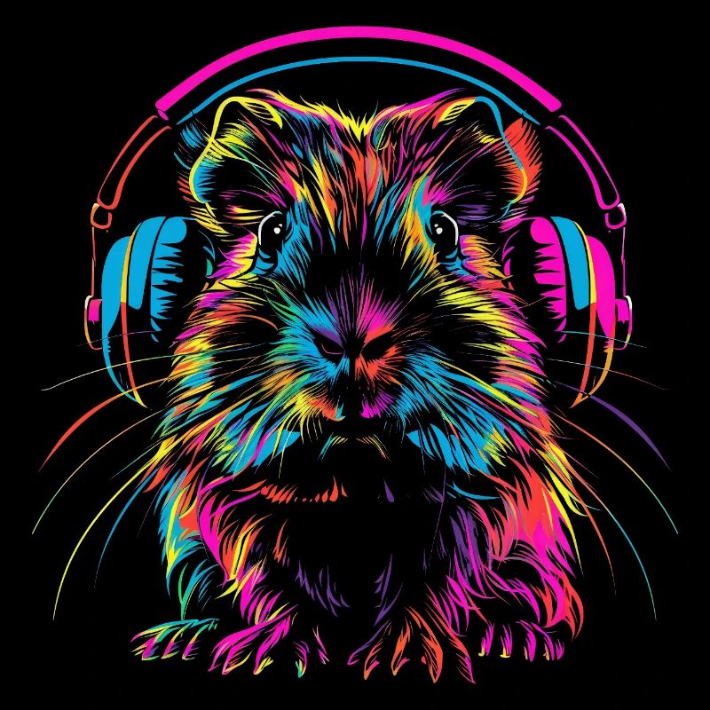 Neon-Meerschweinchen mit Kopfhörer