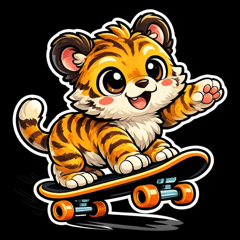 Cute Tiger Skateboard Adventure