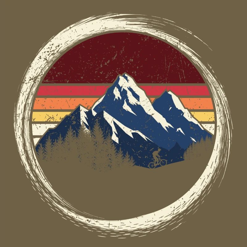 Mountain Sunset Retro Circle