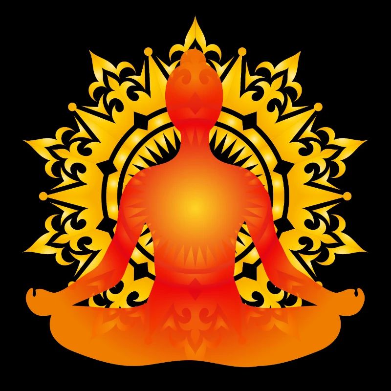 Silhouette de yoga lumineuse avec mandala de soleil