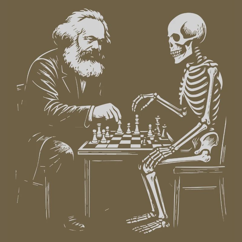 Karl Marx joue aux échecs avec du skeleton