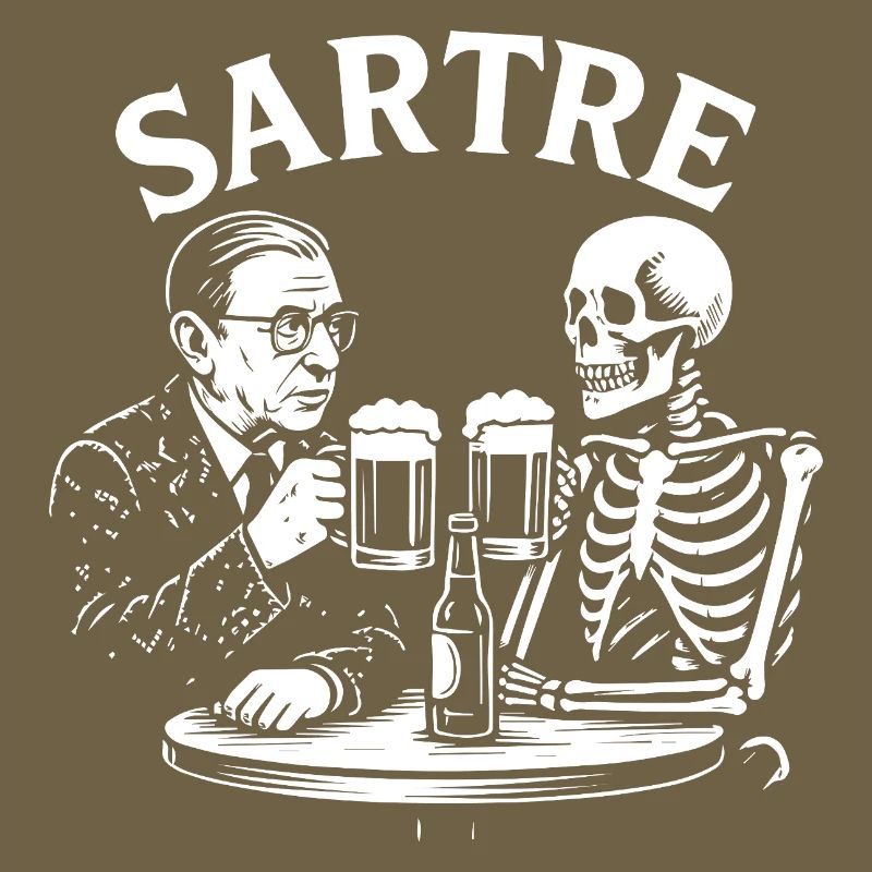 Sartre trinkt Bier mit Skeleton