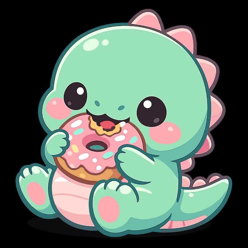 Petit dino grignotant un donut