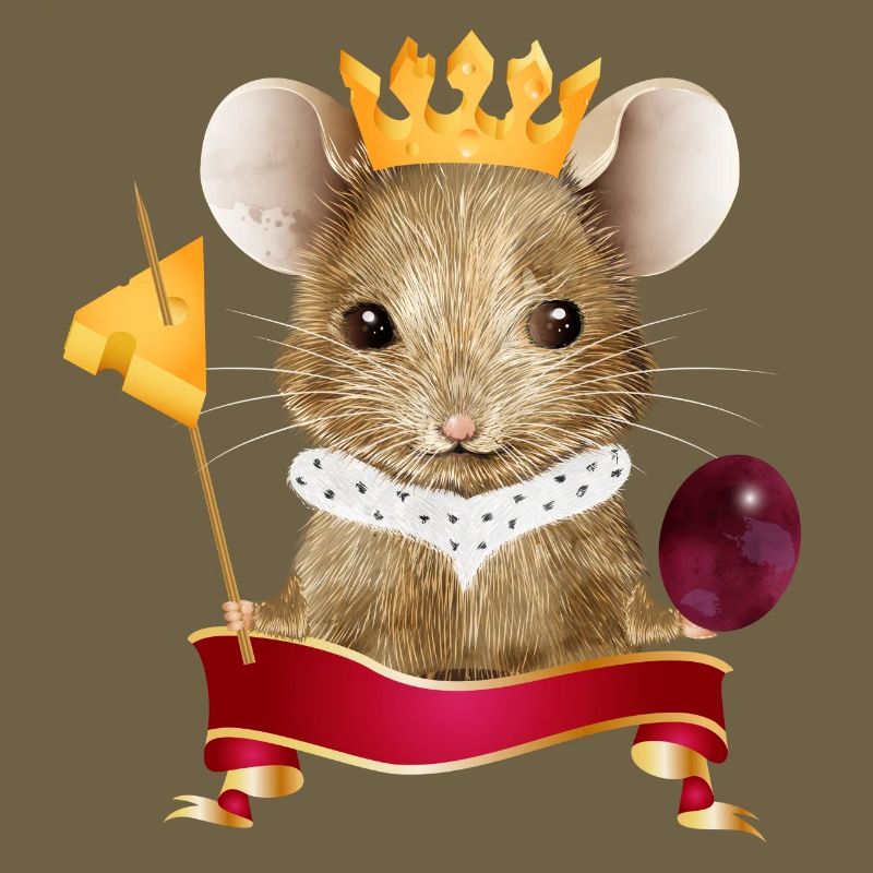Mouse with cheese crown, grape and toothpick