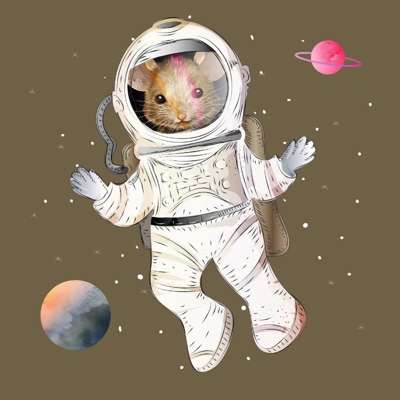Astronauts mouse in space with planets