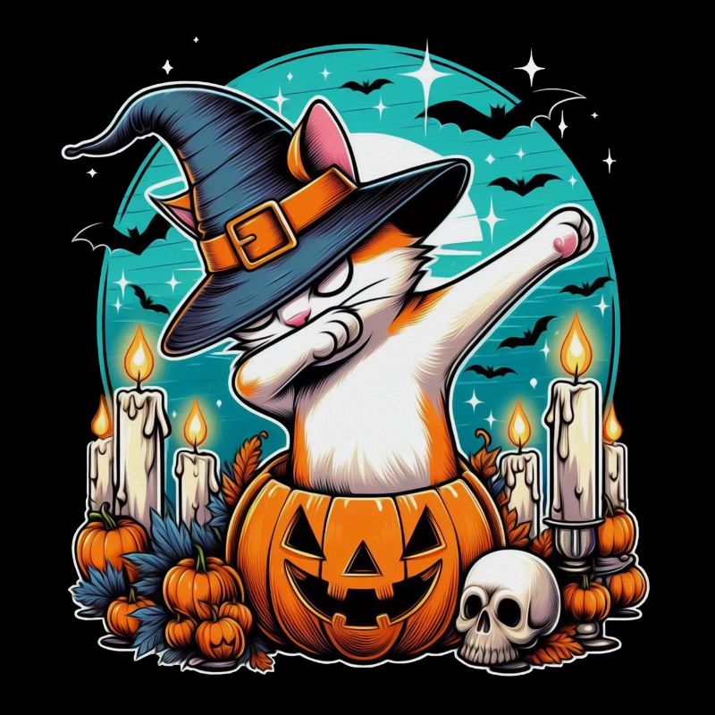 Dabbing Katze im Kürbis Halloween Design