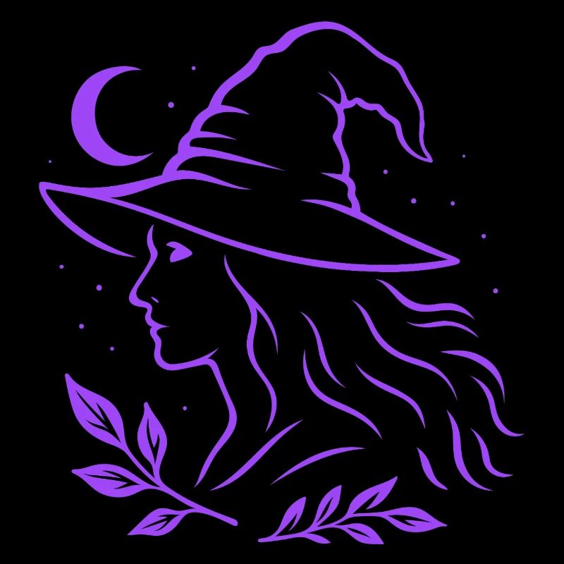 Witch Silhouette Moon Witchcore Motif