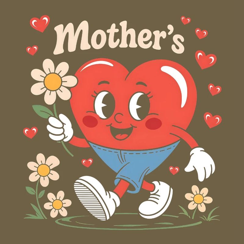 Muttertag Retro Herz mit Blumen