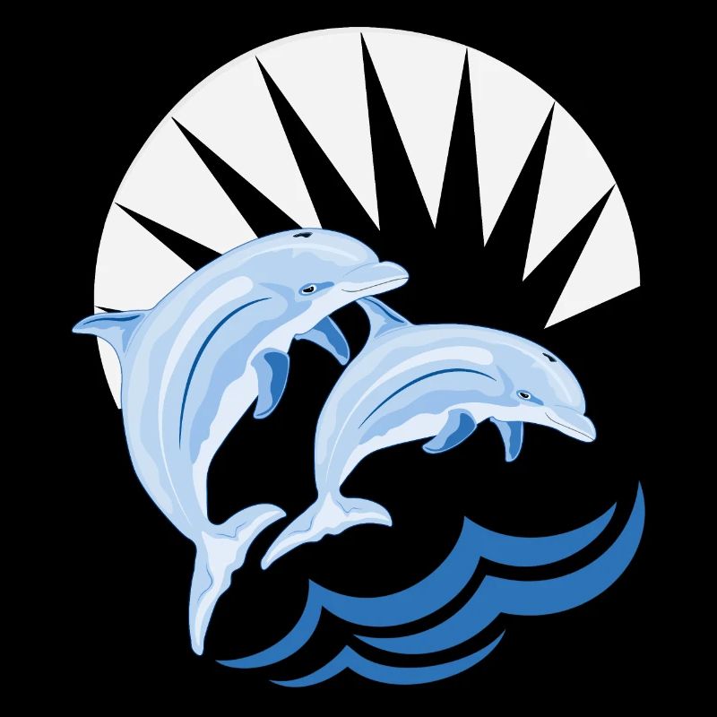 Dolphins above waves