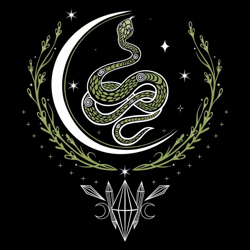 Serpent avec croissant de lune et cristaux