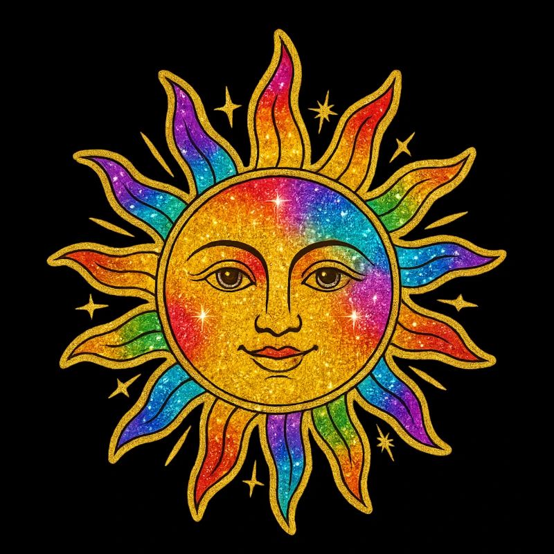 Sonne im Regenbogen-Glitzer