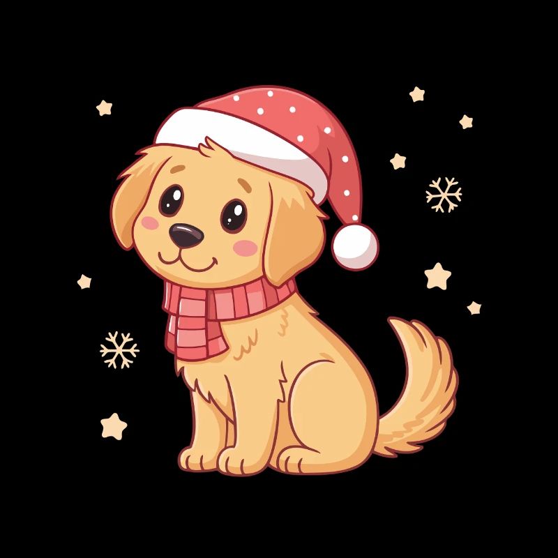 Chien Noël Pelucheux avec bonnet et écharpe