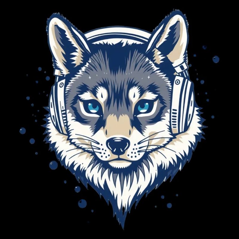 cool fox with headphones