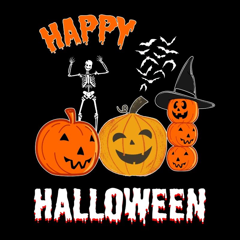 Spooky Halloween Pumpkins and Skeleton