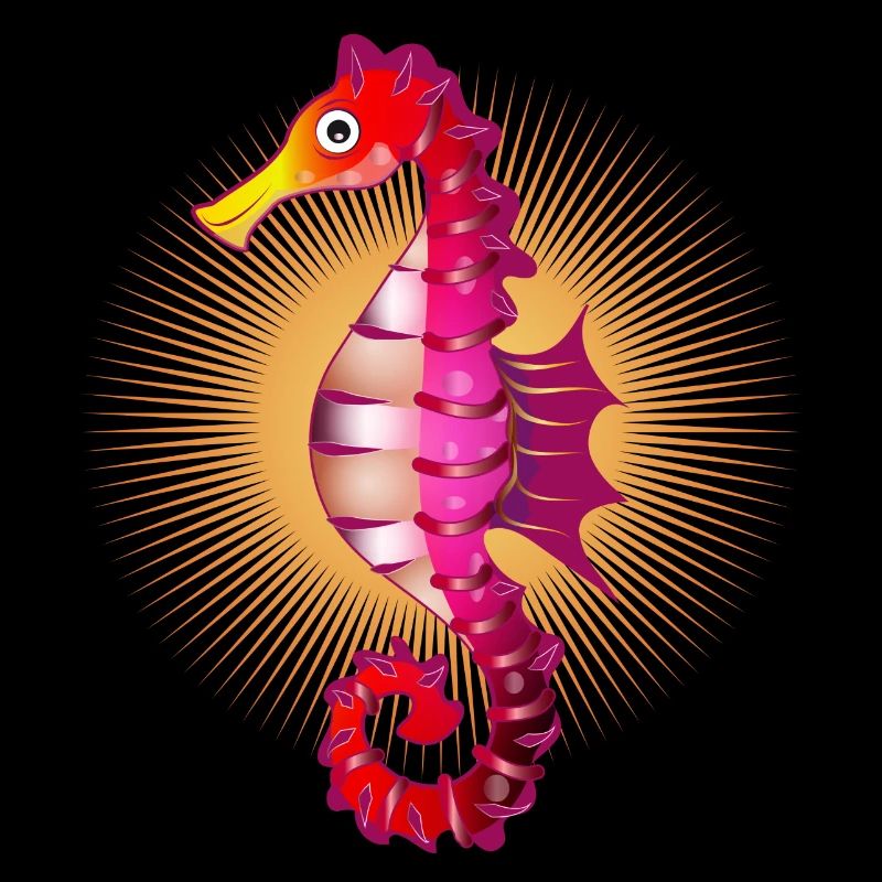 niedliches strahlendes Seepferdchen im Comic Stil