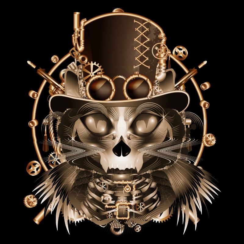 Chat Steampunk avec haut-de-forme antique en sépia