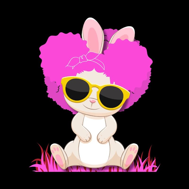 Lapin afro mignon avec des boucles roses et des lunettes de soleil