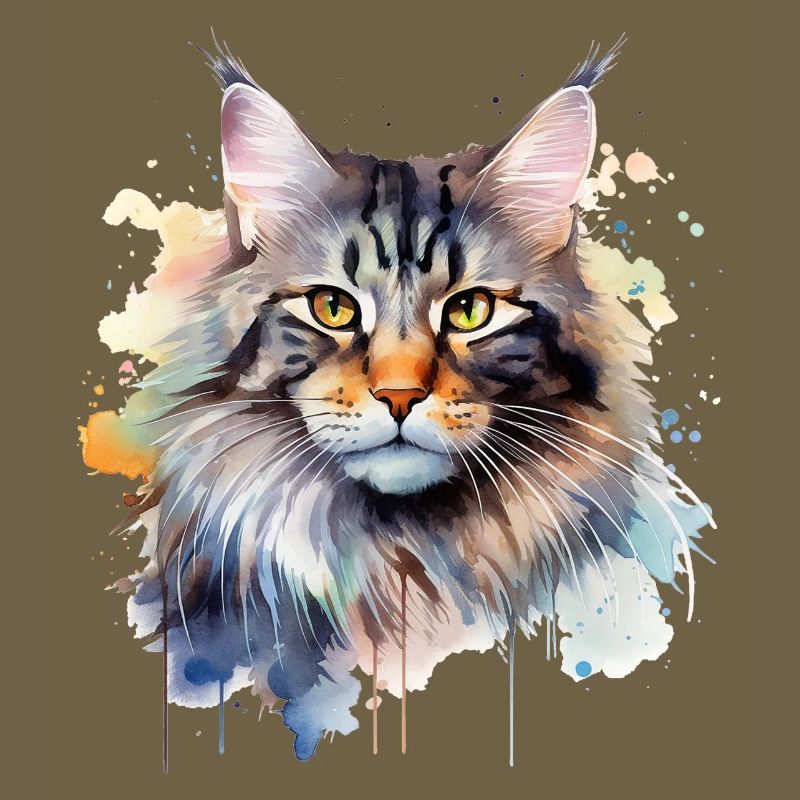 Katze Wasserfarben Maincoon