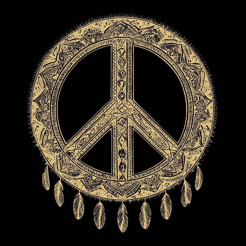 Boho Peace Sign with Feathers in Gold Look