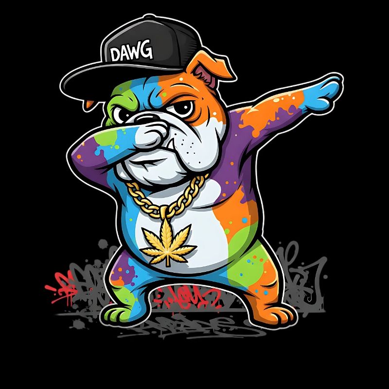 Pose de dab de chien de rue coquine avec une ambiance graffiti